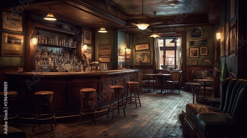 Vintage style bar or pub, vintage jazz club. Generative AI. © EUDPic