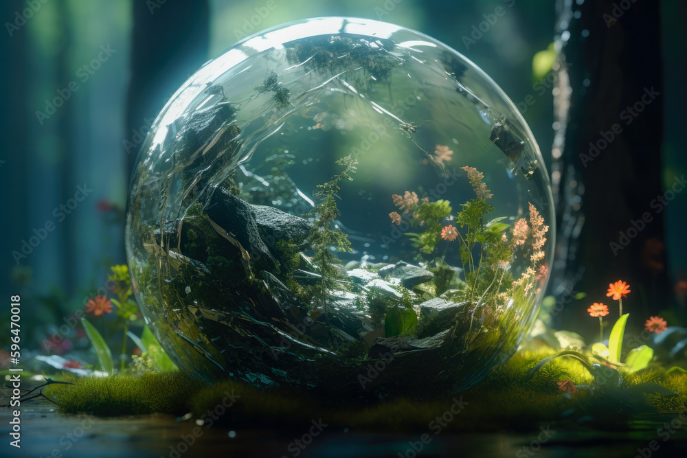 Sphere of nature with trees arranged inside, generative ai