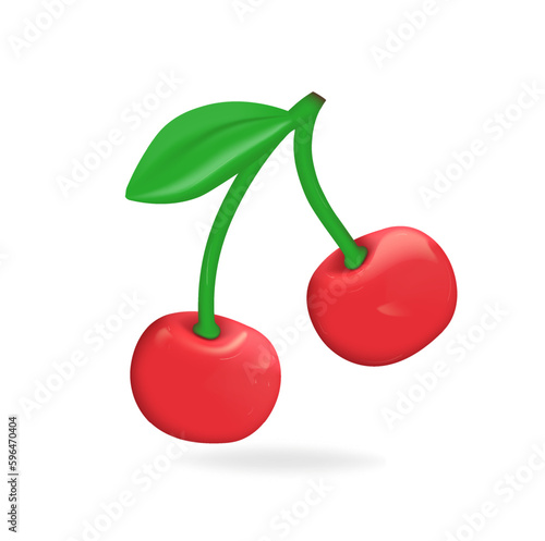 Sweet cherry, icon set. Plasticine art objects. 3d bland