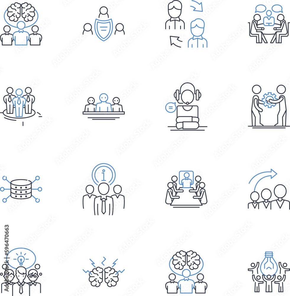 Joint-workers line icons collection. ollaboration, Synergy, Cooperation, Partnership, Alliance, Cohesion, Unity vector and linear illustration. Teamwork, Coordination, Nerking outline Generative AI