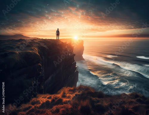 Looking over the ocean, wanderlust, sunrise, sunset, ocean view, background, travel, wonder, beautiful. Generative AI