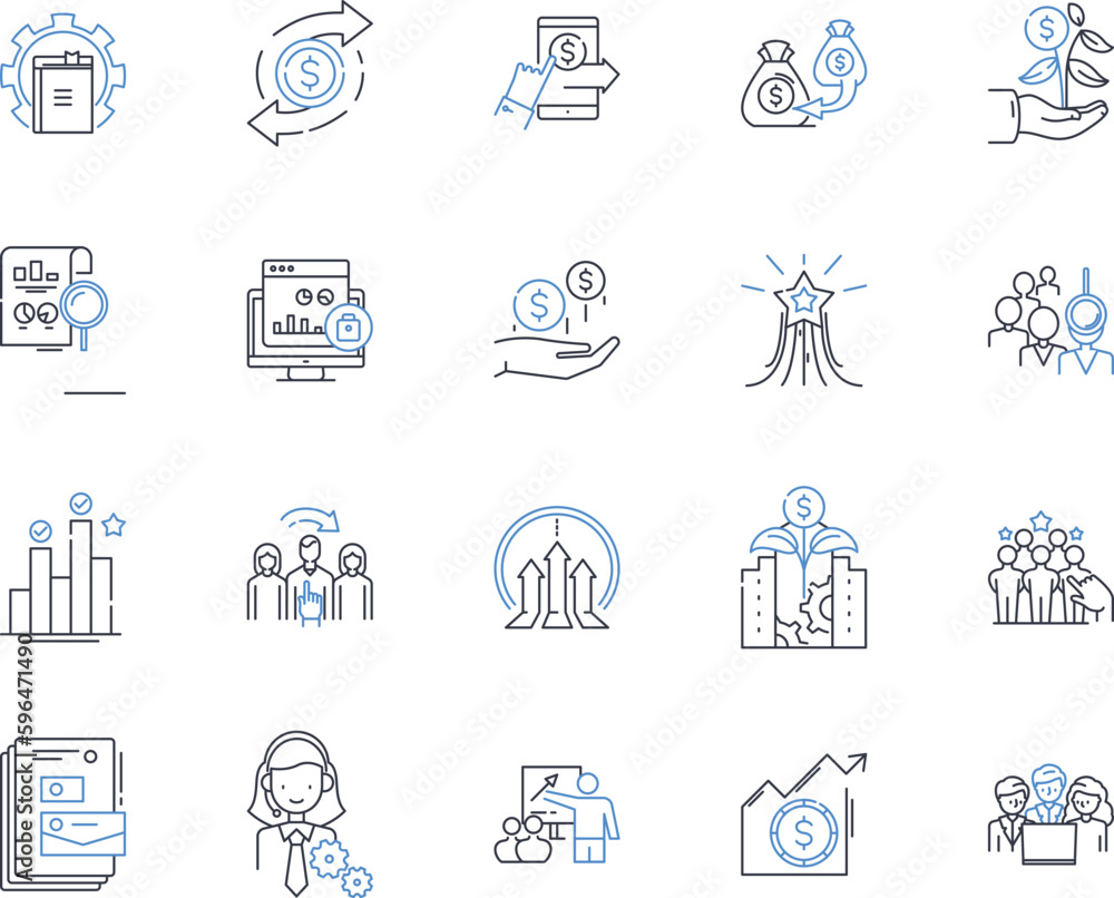 Naklejka premium Business acumen line icons collection. Strategy, Analysis, Leadership, Decision-making, Communication, Vision, Innovation vector and linear illustration. Generative AI