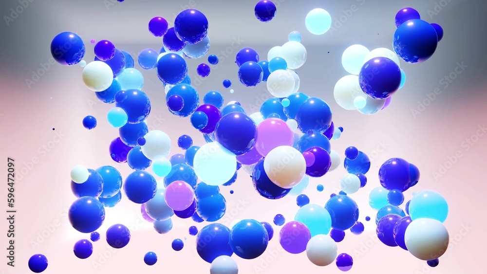 3d render. Abstract bg of colorful balls in air, which randomly light up and reflect in each other. Multicolored spheres in air as simple geometric light background with light effects in ligth room 3d render. Abstract bg of colorful balls in air, which randomly light up and reflect in each other. Multicolored spheres in air as simple geometric light background with light effects in ligth room