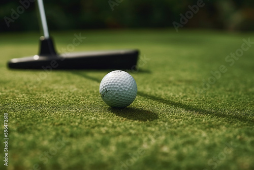 golf ball and putter on green Generative AI