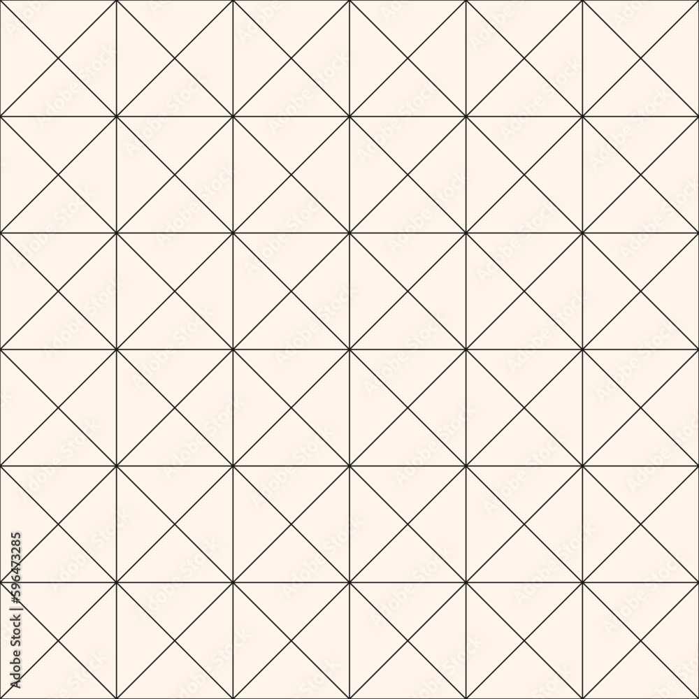 Fototapeta premium Vector minimalist geometric seamless pattern with thin lines, square grid. Subtle black and white texture with squares, triangles, rhombuses. Minimal monochrome background. Simple repeat geo design