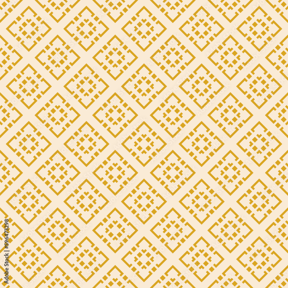 Vector geometric seamless pattern. Winter Christmas theme abstract graphic background. Simple folk style texture. Ethnic style ornament. Yellow color. Repeat vintage geo design for decor, print, wrap Vector geometric seamless pattern. Winter Christmas theme abstract graphic background. Simple folk style texture. Ethnic style ornament. Yellow color. Repeat vintage geo design for decor, print, wrap