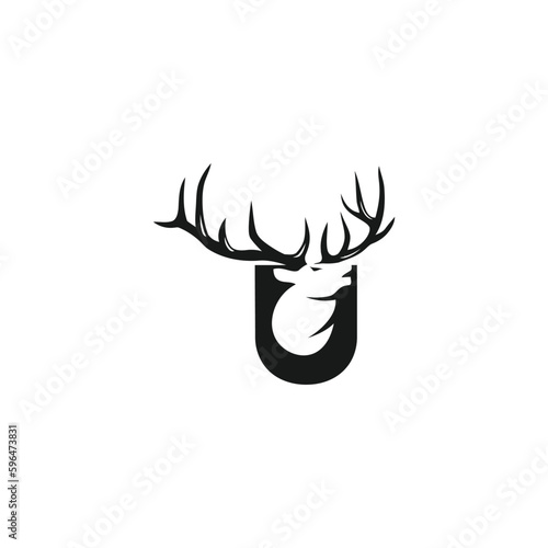 u hunting Deer minimalist logo design