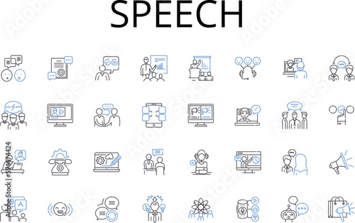Speech line icons collection. Delivery, Oratory, Discourse, Verbalization, Dialogue, Expression, Conversation vector and linear illustration. Talkative,Articulation,Pronunciation outline Generative AI photo