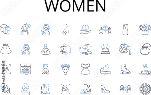 Women line icons collection. Men, Ladies, Gals, Females, Damsels, Chicks, Babes vector and linear illustration. Girls,Wives,Mothers outline signs set Generative AI photo