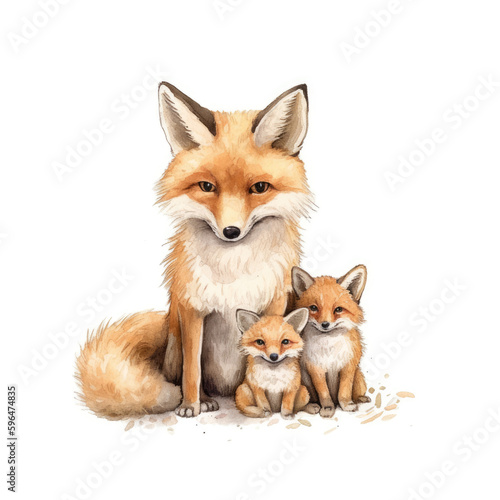 Cute Fox family watercolor Generative AI © stock_acc
