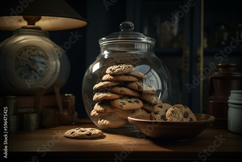 Stampa su tela Overflowing cookie jar filled with homemade chocolate chip cookies