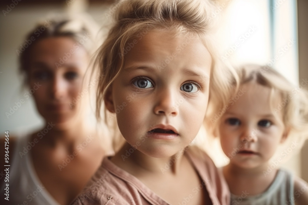 family is shocked, fictional reason, mother daughter and son with skeptical or shocked expression on face. Generative AI family is shocked, fictional reason, mother daughter and son with skeptical or shocked expression on face. Generative AI
