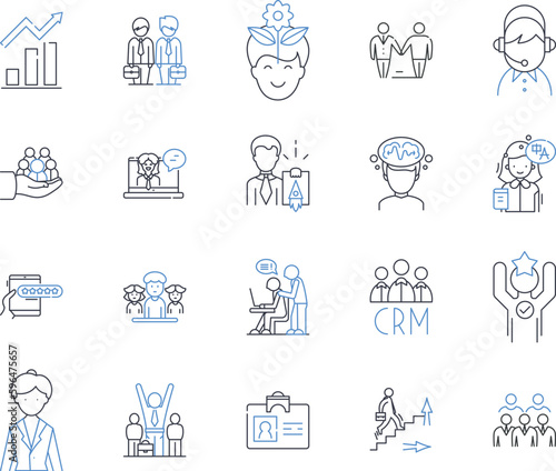 Guest relations line icons collection. Hospitality, Service, Communication, Feedback, Satisfaction, Relationship, Etiquette vector and linear illustration. Empathy,Reputation,Experience Generative AI