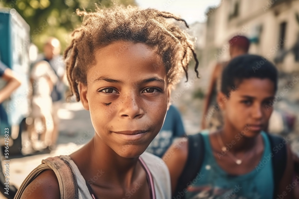 small young children or teenagers,dirty and marked by life. Generative AI small young children or teenagers,dirty and marked by life. Generative AI