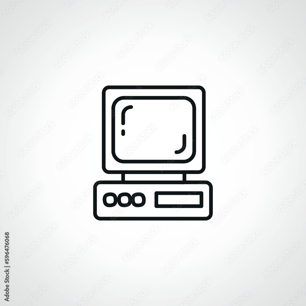 Computer line icon. old desktop computer outline icon Computer line icon. old desktop computer outline icon