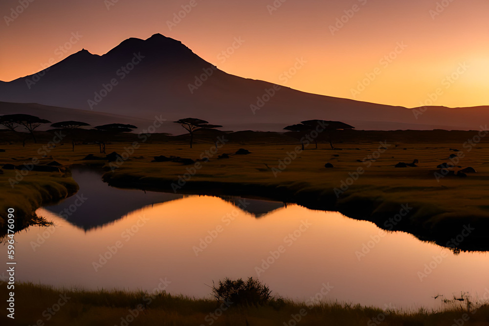 An image of a peaceful and serene landscape, a sunset over a mountain range An image of a peaceful and serene landscape, a sunset over a mountain range