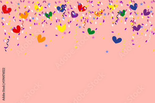 Pride month background LGBTQ Pride Flag Colours. Vector banner with rainbow heart. Symbol of pride month June support. Copy space