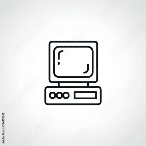 Computer line icon. old desktop computer outline icon