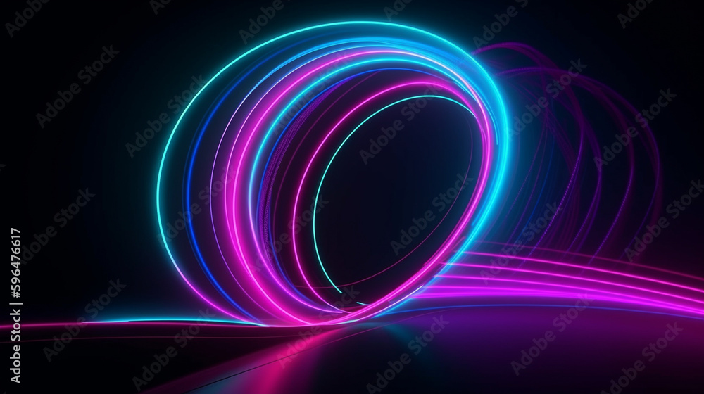 Rounded pink blue neon lines, glowing in the dark. Abstract minimalist geometric background Cyber space. Futuristic wallpaper Generative AI Rounded pink blue neon lines, glowing in the dark. Abstract minimalist geometric background Cyber space. Futuristic wallpaper Generative AI