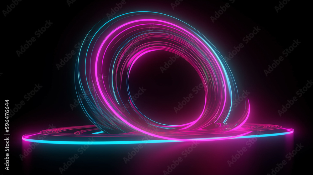 Rounded pink blue neon lines, glowing in the dark. Abstract minimalist geometric background Cyber space. Futuristic wallpaper Generative AI Rounded pink blue neon lines, glowing in the dark. Abstract minimalist geometric background Cyber space. Futuristic wallpaper Generative AI