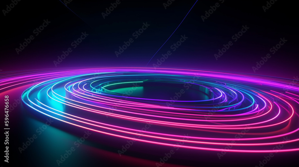 Rounded pink blue neon lines, glowing in the dark. Abstract minimalist geometric background Cyber space. Futuristic wallpaper Generative AI Rounded pink blue neon lines, glowing in the dark. Abstract minimalist geometric background Cyber space. Futuristic wallpaper Generative AI