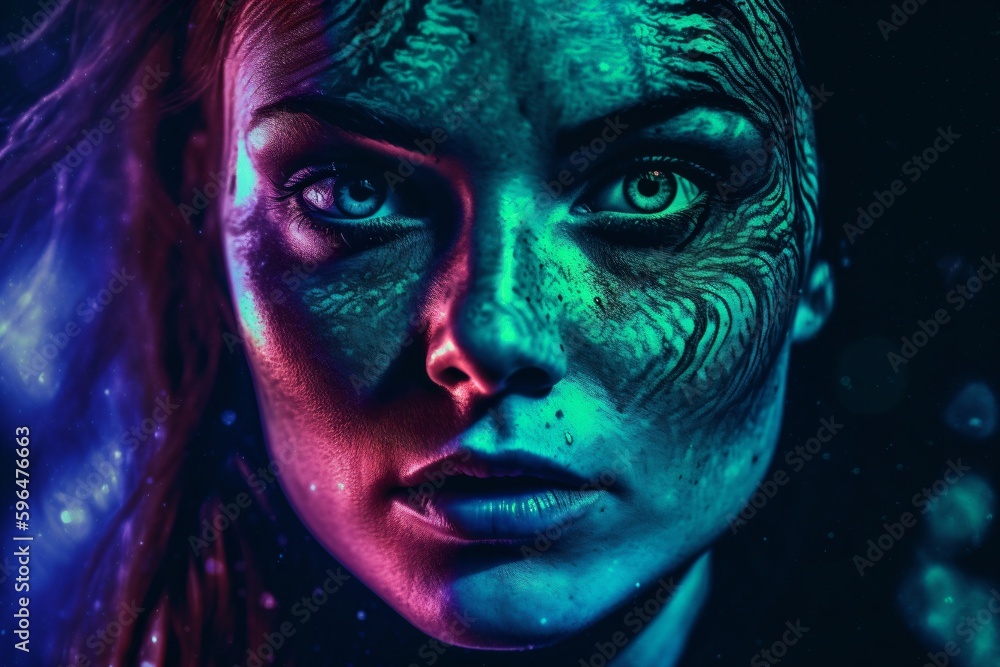 face of a young woman , abstract colorful design created with Generative AI technology face of a young woman , abstract colorful design created with Generative AI technology
