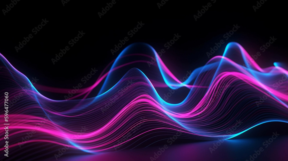 Rounded pink blue neon lines, glowing in the dark. Abstract minimalist geometric background Cyber space. Futuristic wallpaper Generative AI Rounded pink blue neon lines, glowing in the dark. Abstract minimalist geometric background Cyber space. Futuristic wallpaper Generative AI