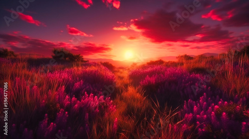 Lavender Field and Grasses at Sunset, A Serene Natural Landscape
