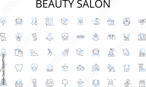 Beauty salon line icons collection. Scheduling, Planning, Execution, Collaboration, Communication, Budgeting, Risk vector and linear illustration. Quality,Scope,Stakeholders outline Generative AI