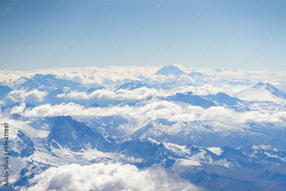 Aconcagua Peak. Andes mountains. aerial view of the Andes mountains.