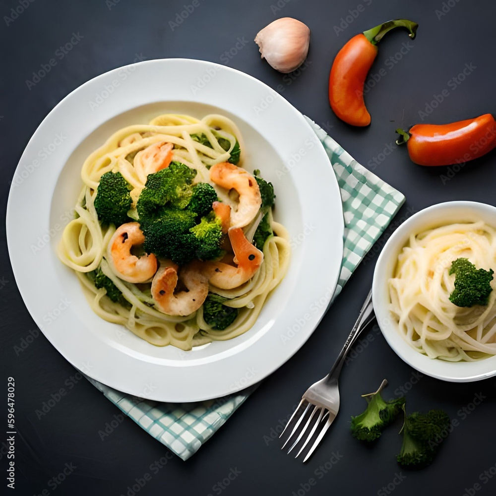 Broccoli Shrimp Alfredo. Ai Generated Broccoli Shrimp Alfredo. Ai Generated