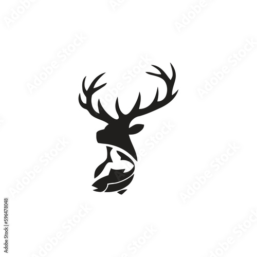 hunting Deer and fish minimalist logo design