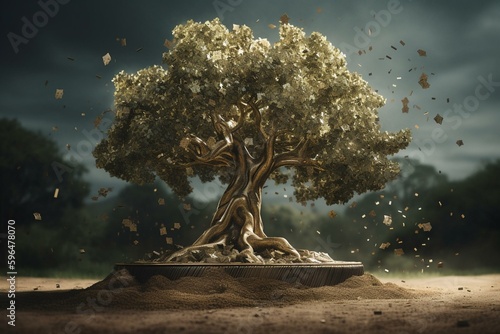 Symbolic tree of wealth and liberty. Generative AI photo