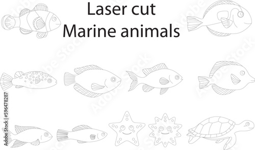 Sea marine animals laser cut vector template home decor woodwork diy crafts