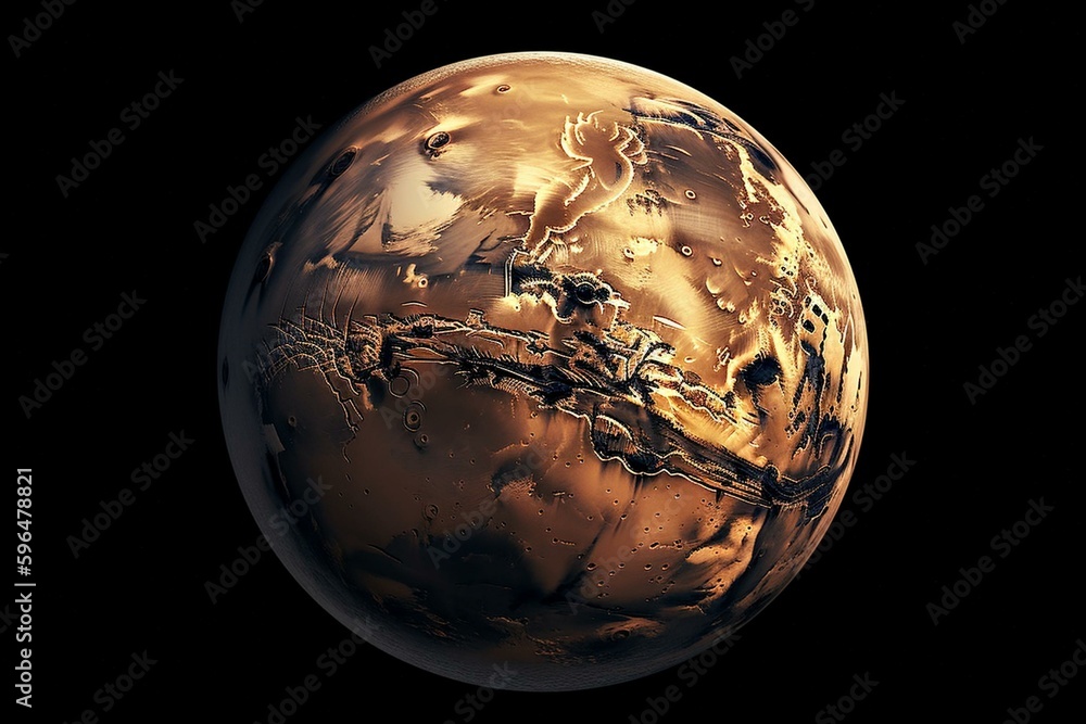 Detailed image of Mars in Solar System on white background from NASA. Generative AI Stock