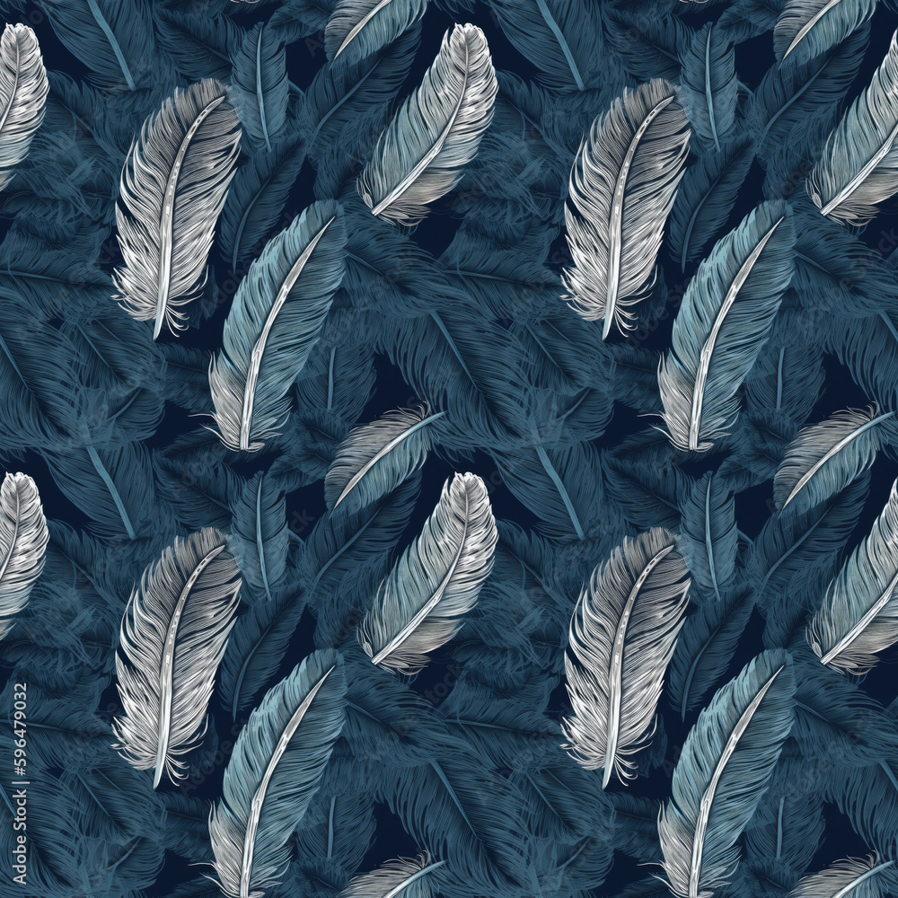 Tapeta Niebieskie i białe pióra