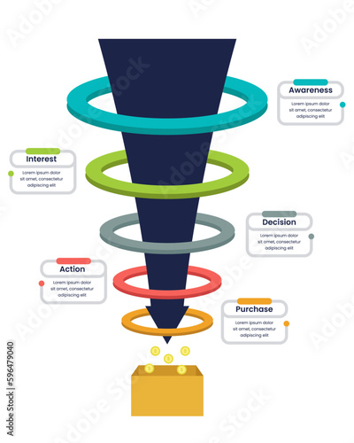 Infographic template design for business. Five Level Modern Sales funnel diagram, presentation vector infographic
