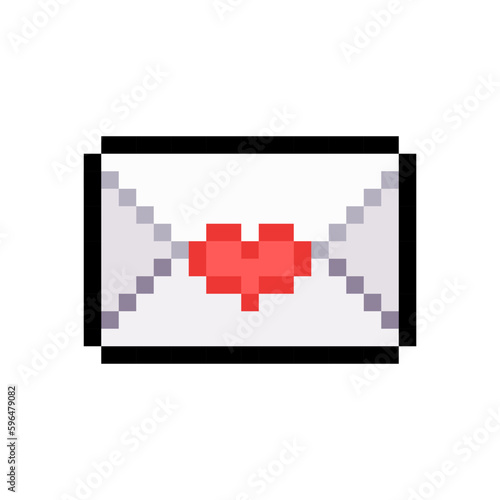Pixel mail with heart icon. Clipart image isolated on white background