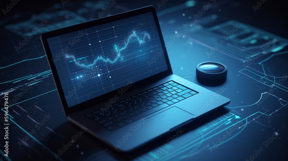 A laptop with analytical data. Generative AI. A laptop with analytical data. Generative AI.