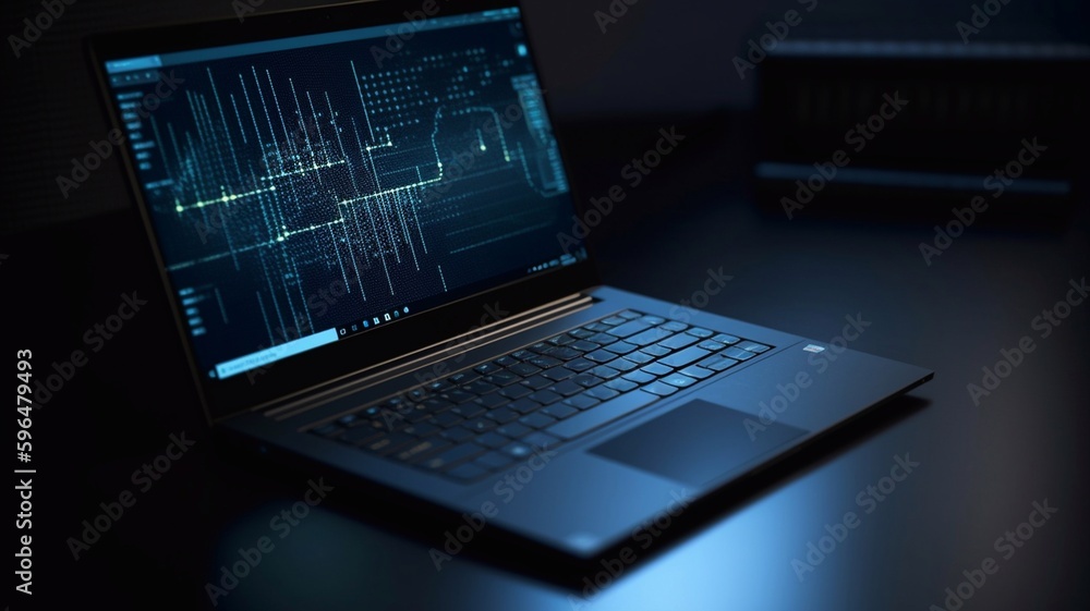 A laptop with analytical data. Generative AI. A laptop with analytical data. Generative AI.
