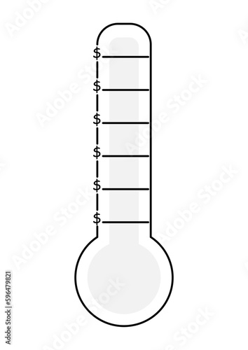 Blank big fundraising thermometer with dollar symbol template icon. Clipart image isolated on white background