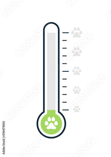 Blank fundraising thermometer with dog paw template icon. Clipart image isolated on white background