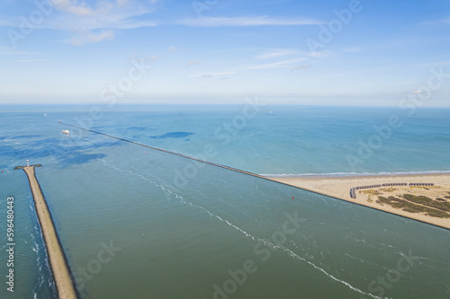 aerial shot of Port of Rotterdam Maasvlakte harbor extension on land reclaimed from North Sea. High quality photo photo