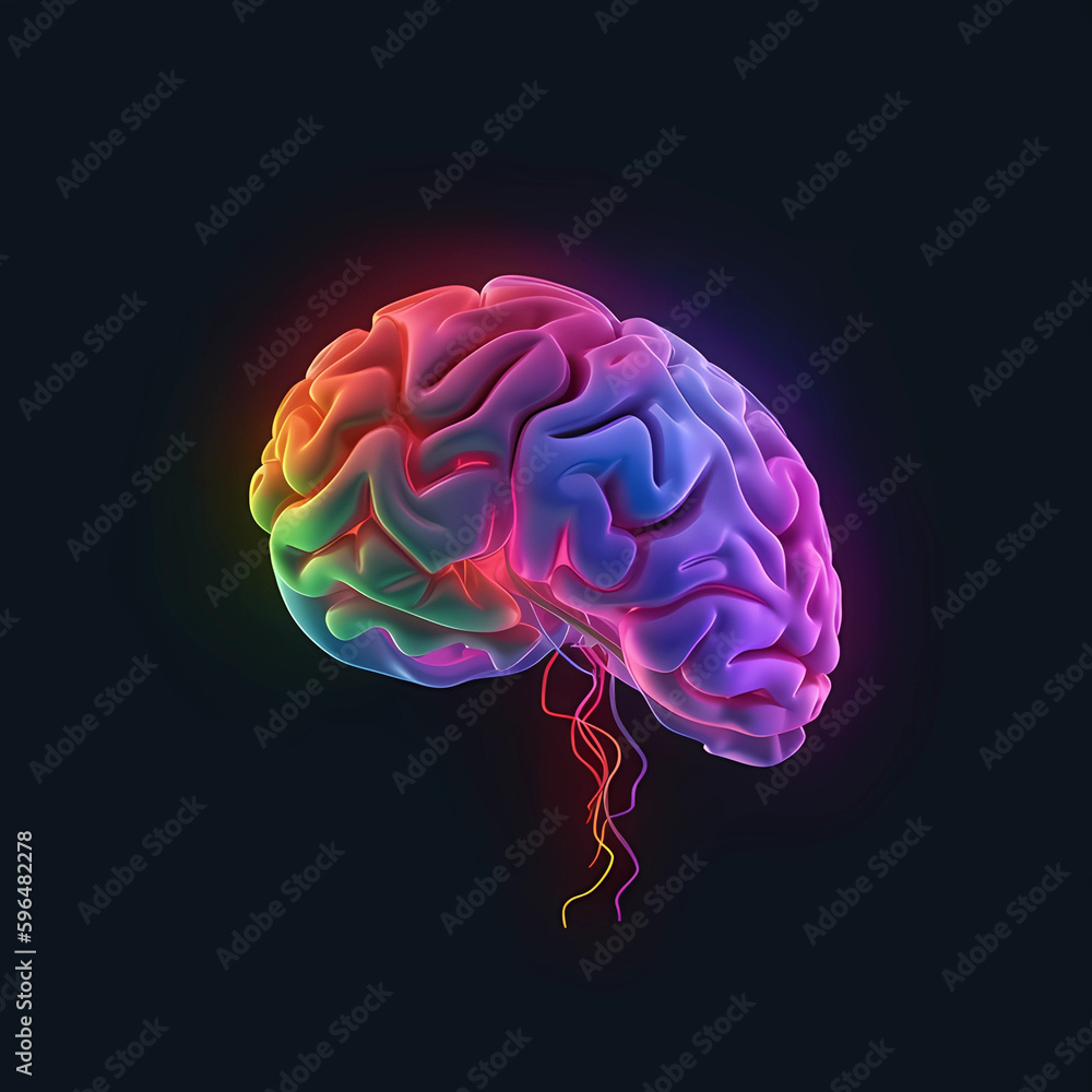 Human Brain 3D: colored light showing different parts, in the style of 3D Human Brain 3D: colored light showing different parts, in the style of 3D