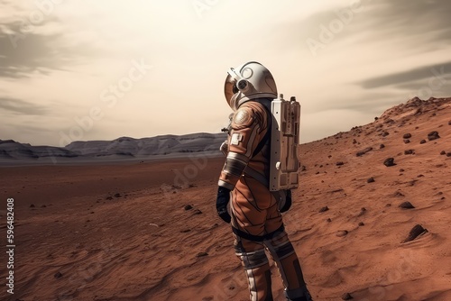Astronaut in the red desert. Generative AI