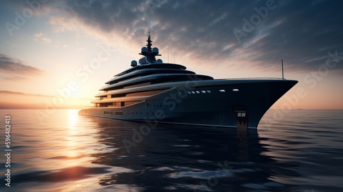 Luxury yacht in the sea. Generative AI.