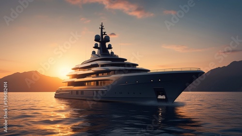 Luxury yacht in the sea. Generative AI.