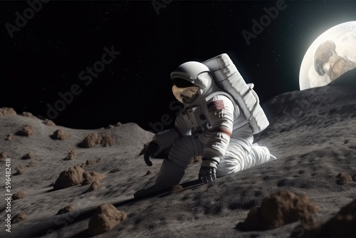 Astronaut on the moon surface. Generative AI