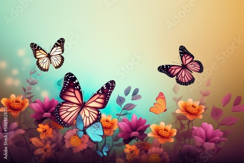 Armonía de la Naturaleza: Imágenes de Flores y Mariposas. Arte abstracto. Generado con IA