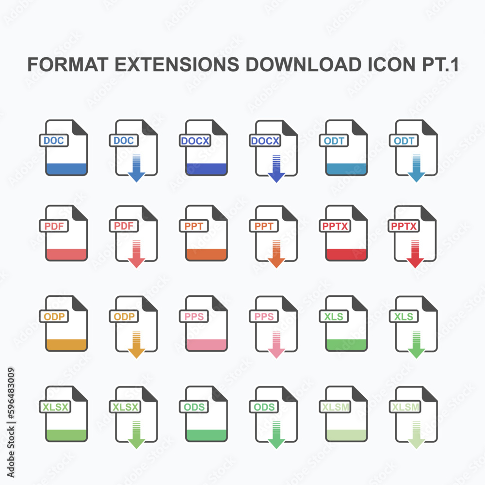 Set of Documents Format Extension Download Icon - Icon For Web and Graphics Design. Set of Documents Format Extension Download Icon - Icon For Web and Graphics Design.